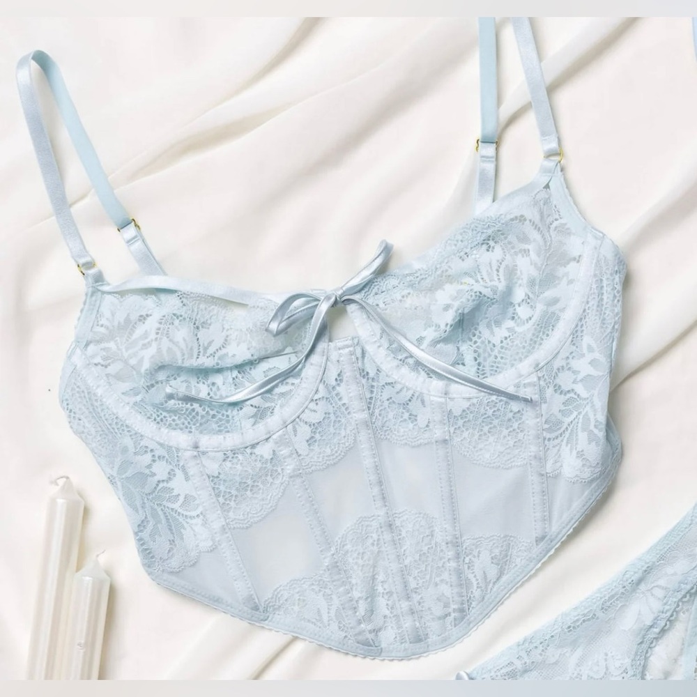 Mentionables Delicate Lace Bustier in Soft Blue